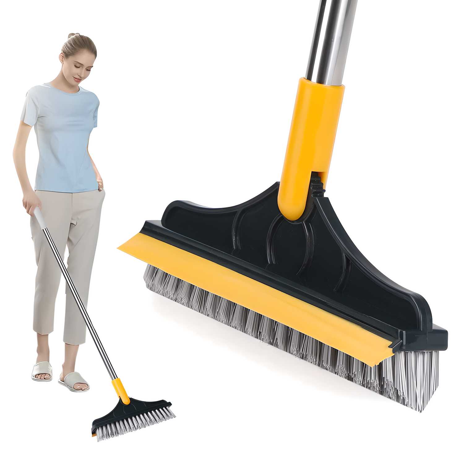 2-in-1 Floor Cleaning Brush β Rotating Head with Squeegee & V-Shape Bristles