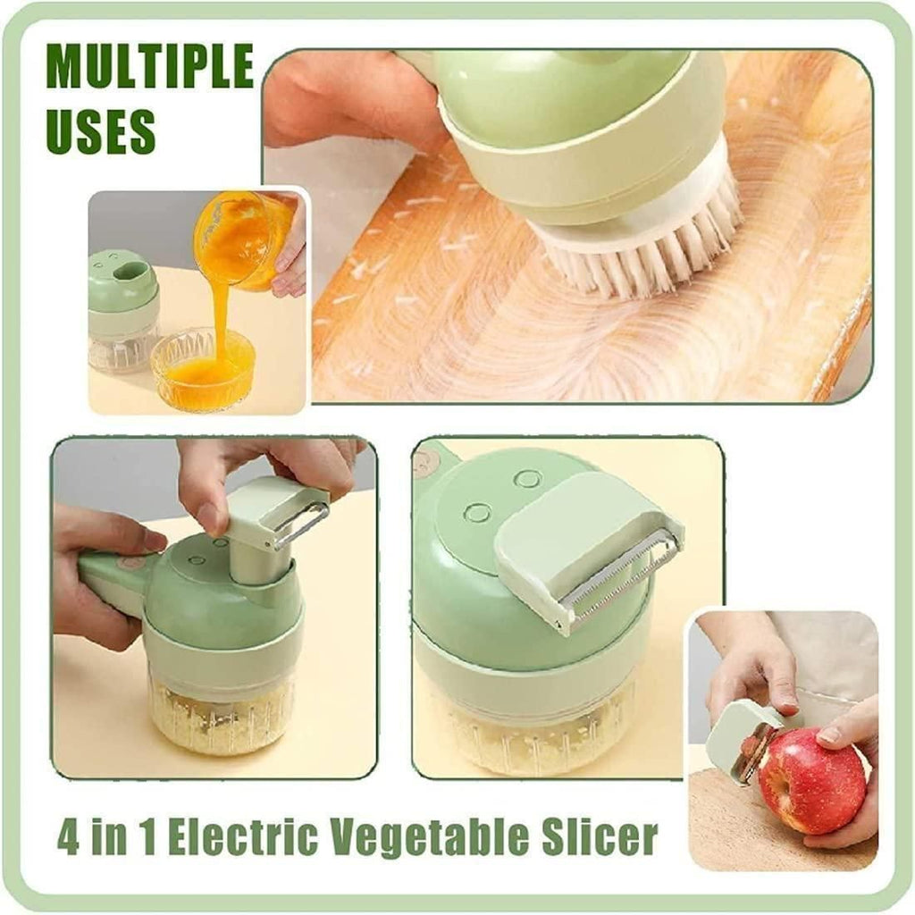 4-in-1 Portable Electric Vegetable Cutter Set – Slice, Grind, Clean & More!