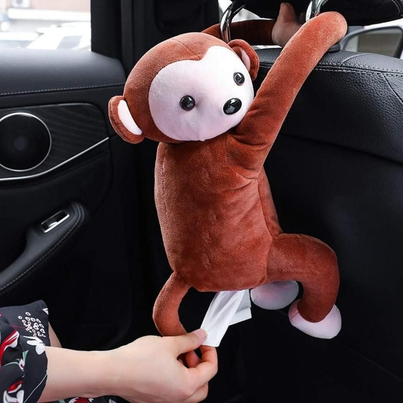 Monkey Tissue Holder – Cute Plush Hanging Dispenser for Car, Bathroom & Desk