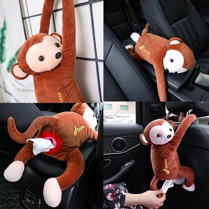 Monkey Tissue Holder – Cute Plush Hanging Dispenser for Car, Bathroom & Desk