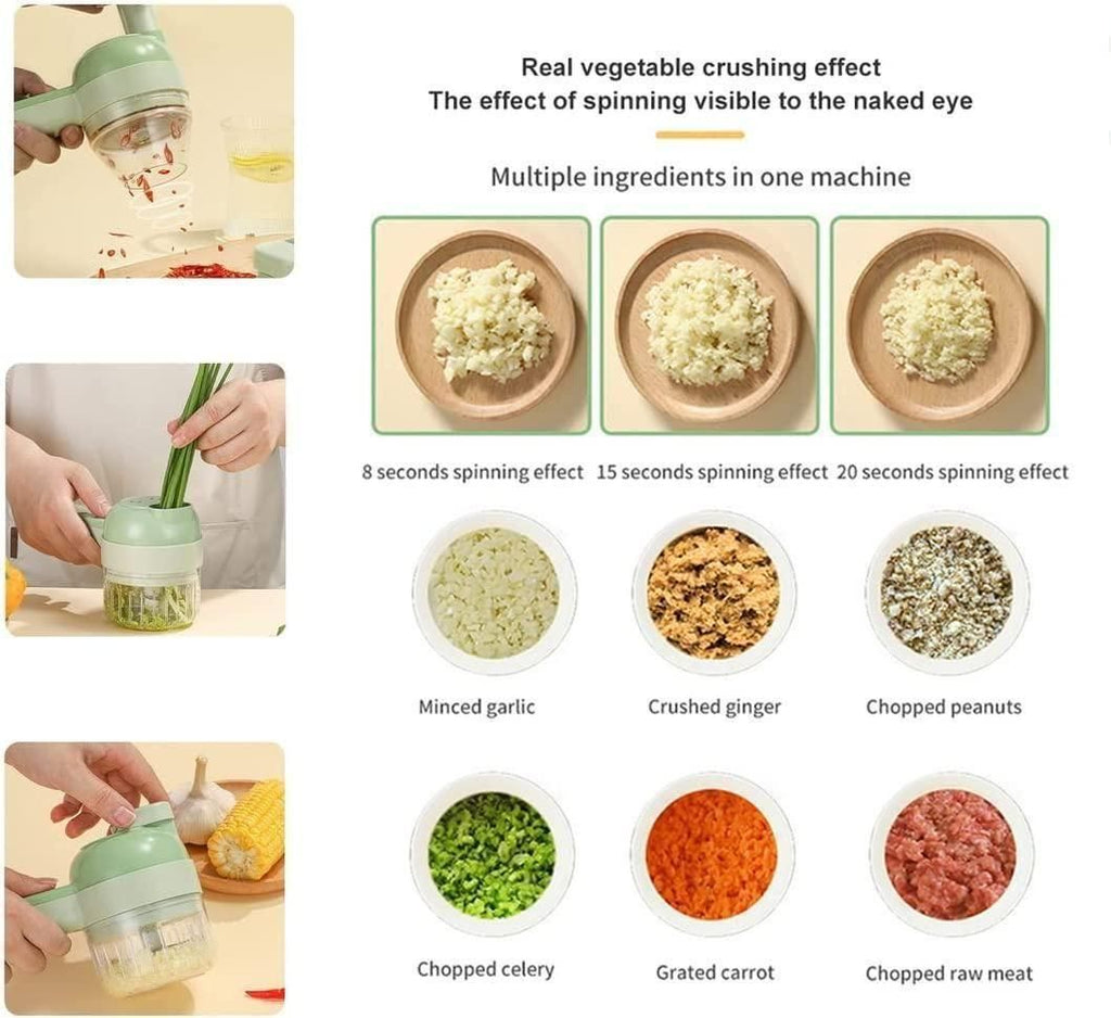 4-in-1 Portable Electric Vegetable Cutter Set – Slice, Grind, Clean & More!