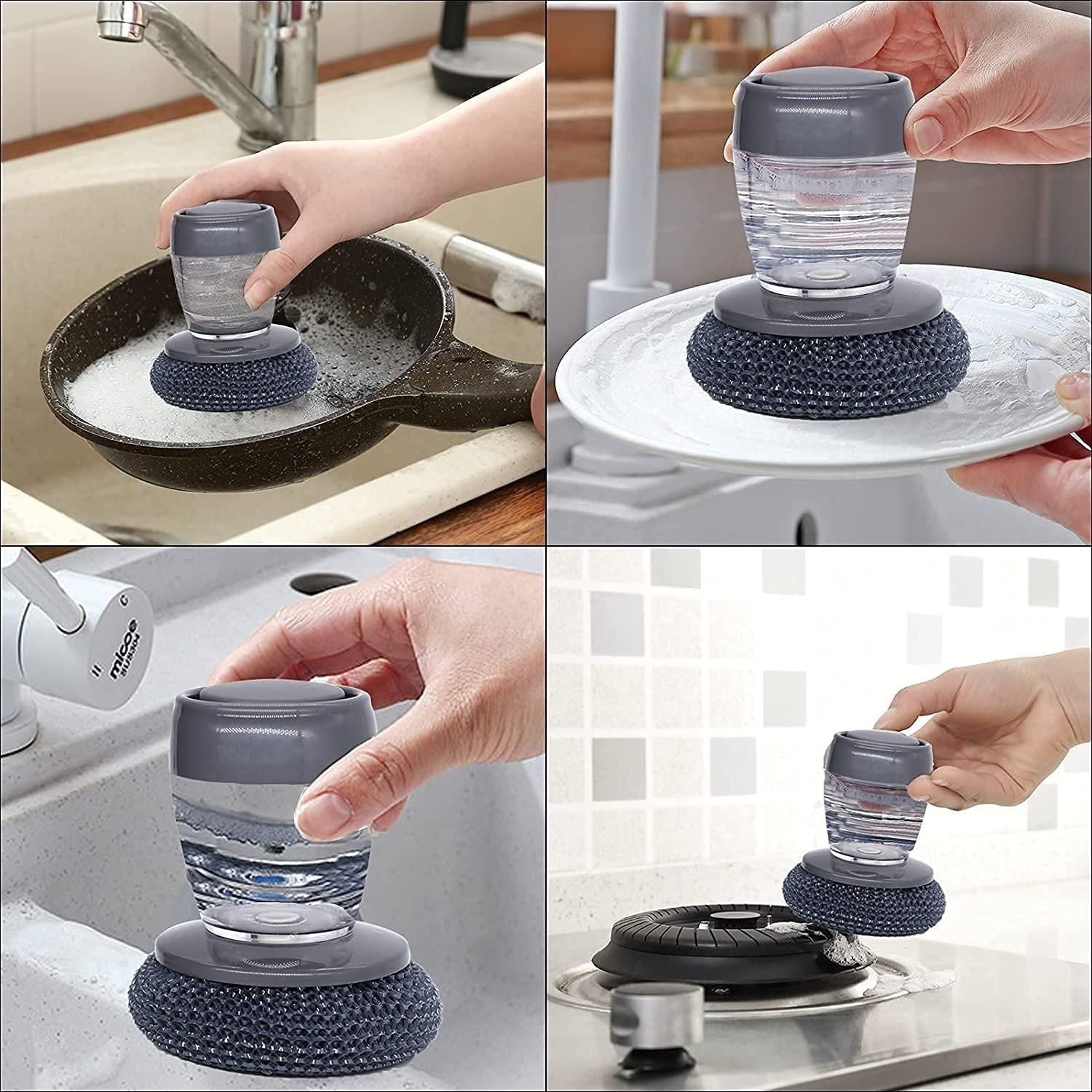 Soap Dispensing Kitchen Brush – Pack of 2 | Easy Grip, Scratch-Free Cleaning